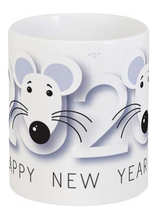 Кружка новогодняя новогодняя 2020 - год мышки (белая)2 фото