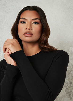 Черная базовая кофта в рубчик/лонгслив missguided/базовая кофта.лонгслив
