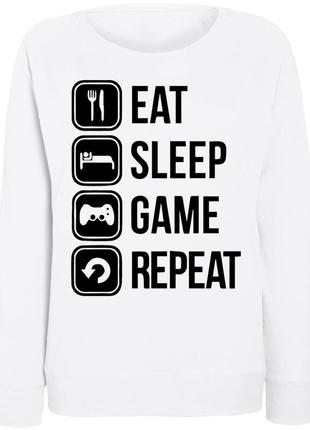 Женский свитшот "eat sleep game repeat" (белый)