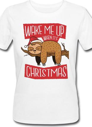 Женская новогодняя футболка "wake me up when it's christmas" (белая)1 фото