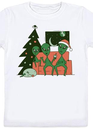 Детская новогодняя футболка "alien christmas" (белая)