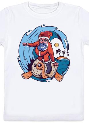 Детская новогодняя футболка "santa surfing" (белая)