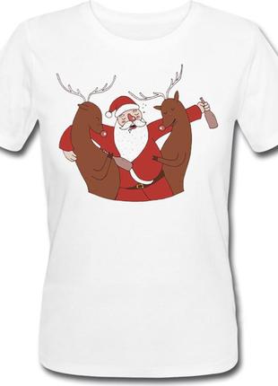 Женская новогодняя футболка "drunk santa" (белая)1 фото