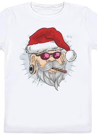 Детская новогодняя футболка "smoking brutal santa claus" (белая)1 фото