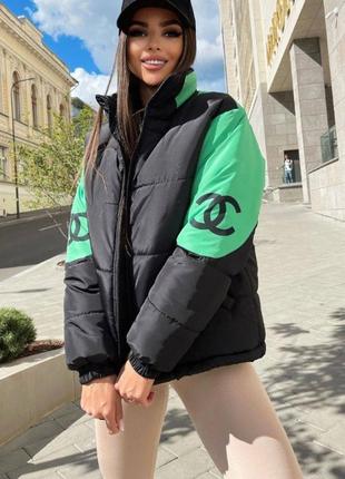 Куртка брендовая черно-зеленая