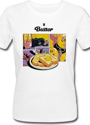 Женская футболка bts - bangtan boys - beyond the scene - butter (белая)1 фото
