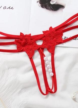 Трусики з діркою червоні і з перлами - розмір універсальний, гумка зверху тягнеться до 90см