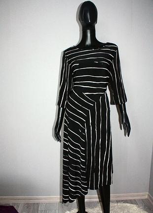 Платье миди трикотаж асимметричное черное в полоску, турция, 18/46/170/40а (3971)