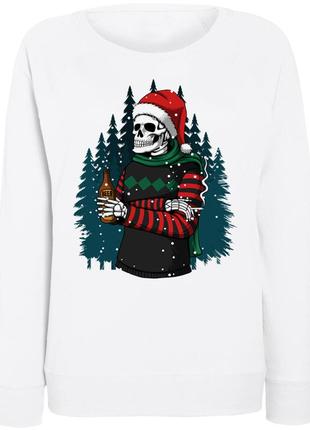 Женский новогодний свитшот merry christmas winter skull (белый)1 фото