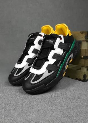 Мужские кроссовки adidas niteball чёрные с белым с зелёным / чоловічі кросівки