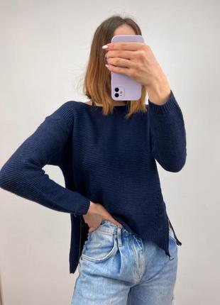Синий вязаный свитер джемпер с молниями по бокам2 фото