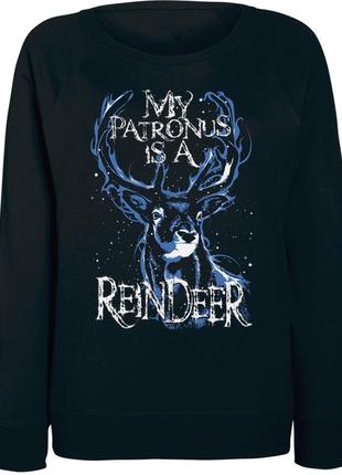 Женский новогодний свитшот my patronus is a reindeer (чёрный)