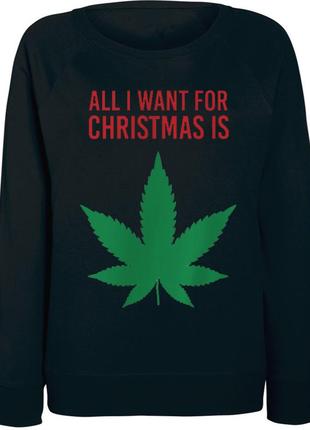 Женский новогодний свитшот all i want for christmas is weed (чёрный)