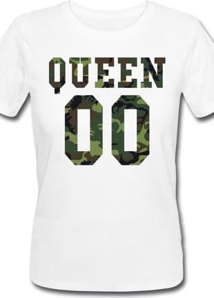 Женская именная футболка queen - military (принт спереди) [цифры можно менять] (50-100% предоплата)1 фото