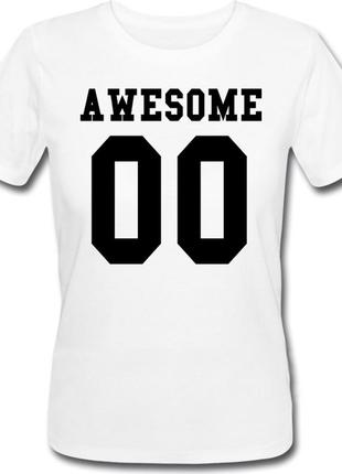 Женская именная футболка awesome (принт спереди) [цифры можно менять] (50-100% предоплата)
