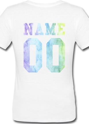 Женская именная футболка - multicolor (принт сзади) [цифры имена/фамилии можно менять] (50-100% предоплата)