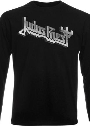 Футболка с длинным рукавом judas priest - grey logo (чёрная)