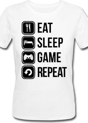 Женская футболка "eat sleep game repeat" (белая)