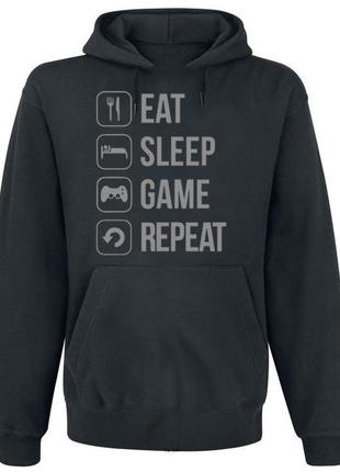 Толстовка без блискавки "eat sleep game repeat" (чорна)