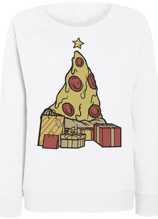 Женский новогодний свитшот "pizza christmas" (белый)