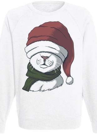 Свитшот новогодний "cat wearing a santa hat" (белый)