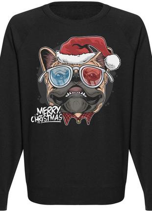 Свитшот новогодний "pug puppy dog santa" (чёрный)