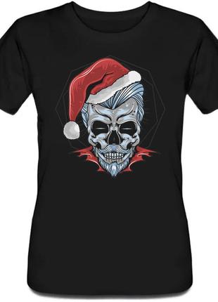 Жіноча новорічна футболка "christmas santa skull" (чорна)1 фото