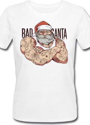 Женская новогодняя футболка "bad santa" (белая)1 фото