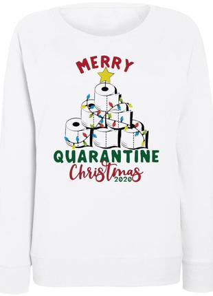 Женский новогодний свитшот "merry quarantine christmas toilet paper tree" (белый)