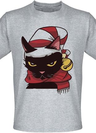 Футболка новогодняя angry cat christmas (меланж)