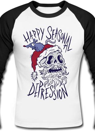 Футболка новогодняя с длинным рукавом happy seasonal depression1 фото