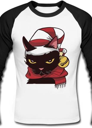 Футболка новогодняя с длинным рукавом angry cat christmas