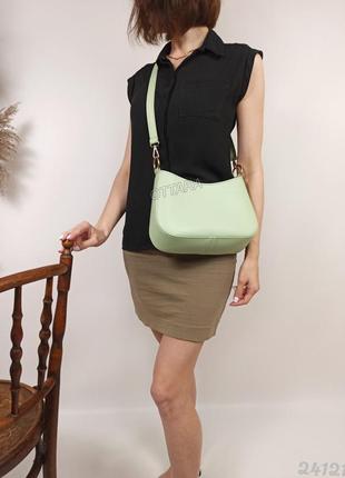 Сумочка багет з ланцюжком колір м'ята, мятная женская сумка багет