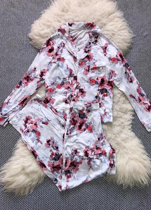 Домашній костюм піжама сорочка квіти набір віскоза натуральна