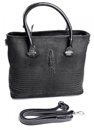 Женская кожаная сумка чёрного цвета из натуральной кожи1 фото