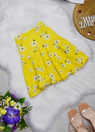 Юбка мини жёлтая цветочная лёгкая летняя