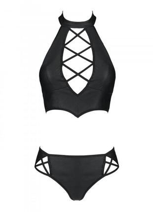 Комплект из эко-кожи nancy bikini black passion, бра и трусики с имитацией шнуровки2 фото