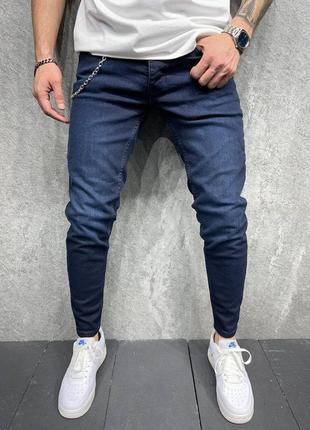 Мужские джинсы тёмно синие зауженные2 фото