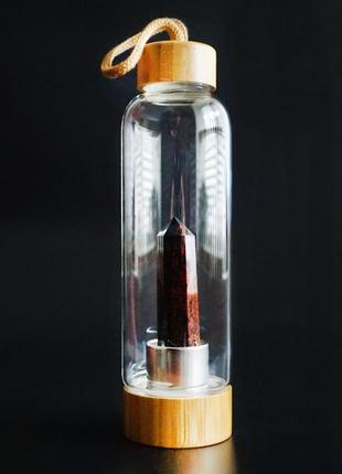 Бутылка для воды с кристаллом красный обсидиан +подарок