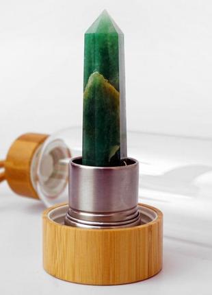 Бутылка для воды с кристаллом зелёный авантюрин + подарок2 фото