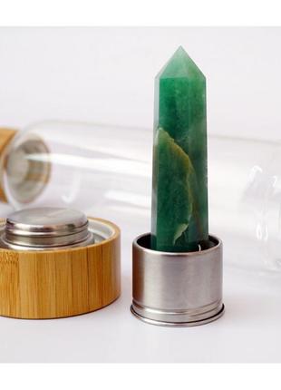 Бутылка для воды с кристаллом зелёный авантюрин + подарок6 фото