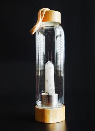Пляшка для води скляна з кристалом волосатика (550 мл)