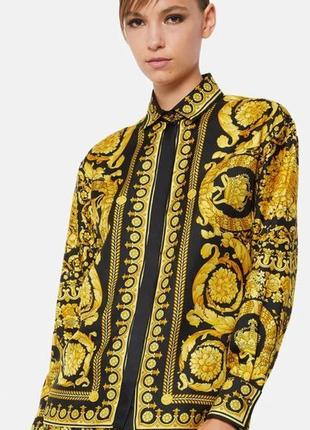 Чёрная жёлтая золотая блуза блузка рубашка принт versache