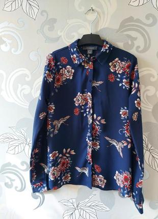Синяя рубашка блуза блузка цветочный принт цветы