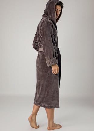 Чоловічий халат nusa, однотонний коричневий2 фото