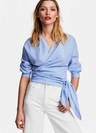 Блуза внахлест клетка голубая