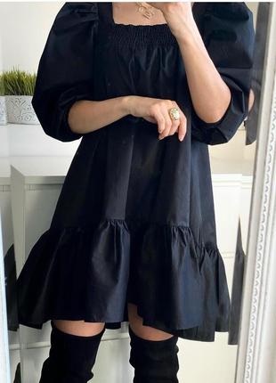 H&m трендова сукня котонова а силуету рукави буфи обємні з квадратним вирізом з воланом3 фото
