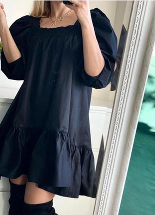 H&m трендова сукня котонова а силуету рукави буфи обємні з квадратним вирізом з воланом2 фото
