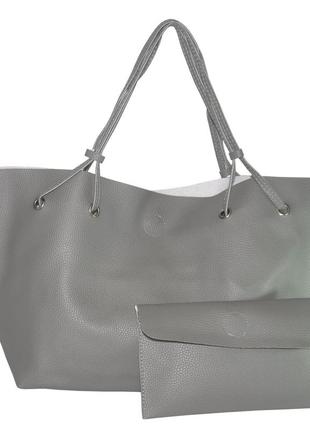 Женская сумка шоппер с клатчем 01537968677984dark-grey темно-серая
