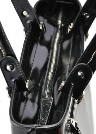 Женская кожаная сумка фрида полированная черная4 фото
